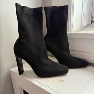Zara Black Sock Boots with Block Heel Size 7